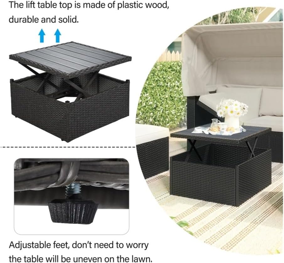 Outdoor Furniture Set, Outdoor Furniture,Patio Conversation Sets, Outdoor Patio Rectangle Daybed with Retractable Canopy, Wicker Furniture Sectional Seating with Washable Cushions, Backyard ( Color :