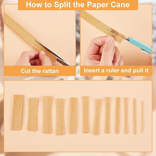 Miniatura 16 de OLYCRAFT Bastón de tejido de papel de 21.9 yardas, bastón de tejido de papel plano fino hecho a mano de 3/5 pulgadas, tiras anchas de ratán