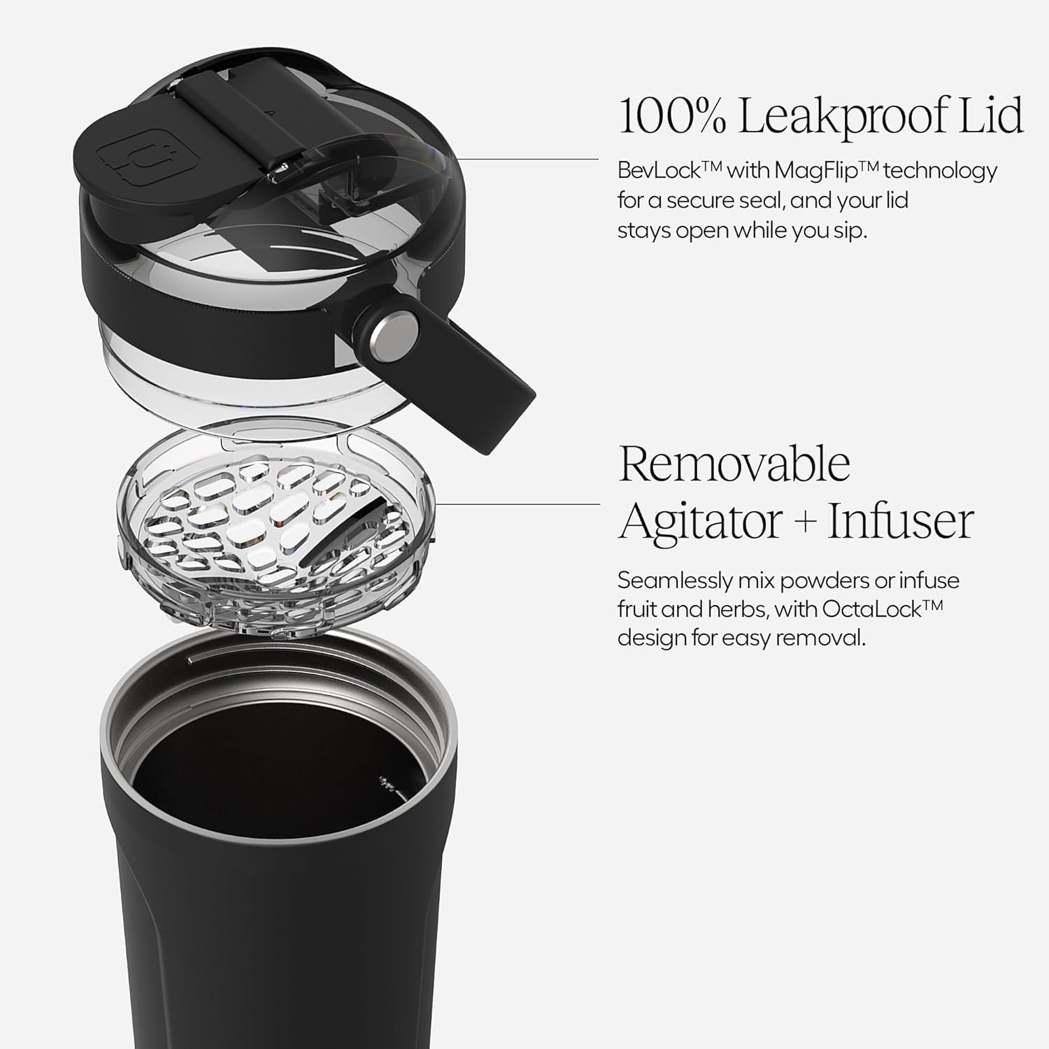 BrüMate MultiShaker Blender Shaker Bottle | 100% Leakproof Insulated Stainless Steel | Pre Workout and Protein Shaker Bottle for the Gym | 25oz (Java) - Image 3