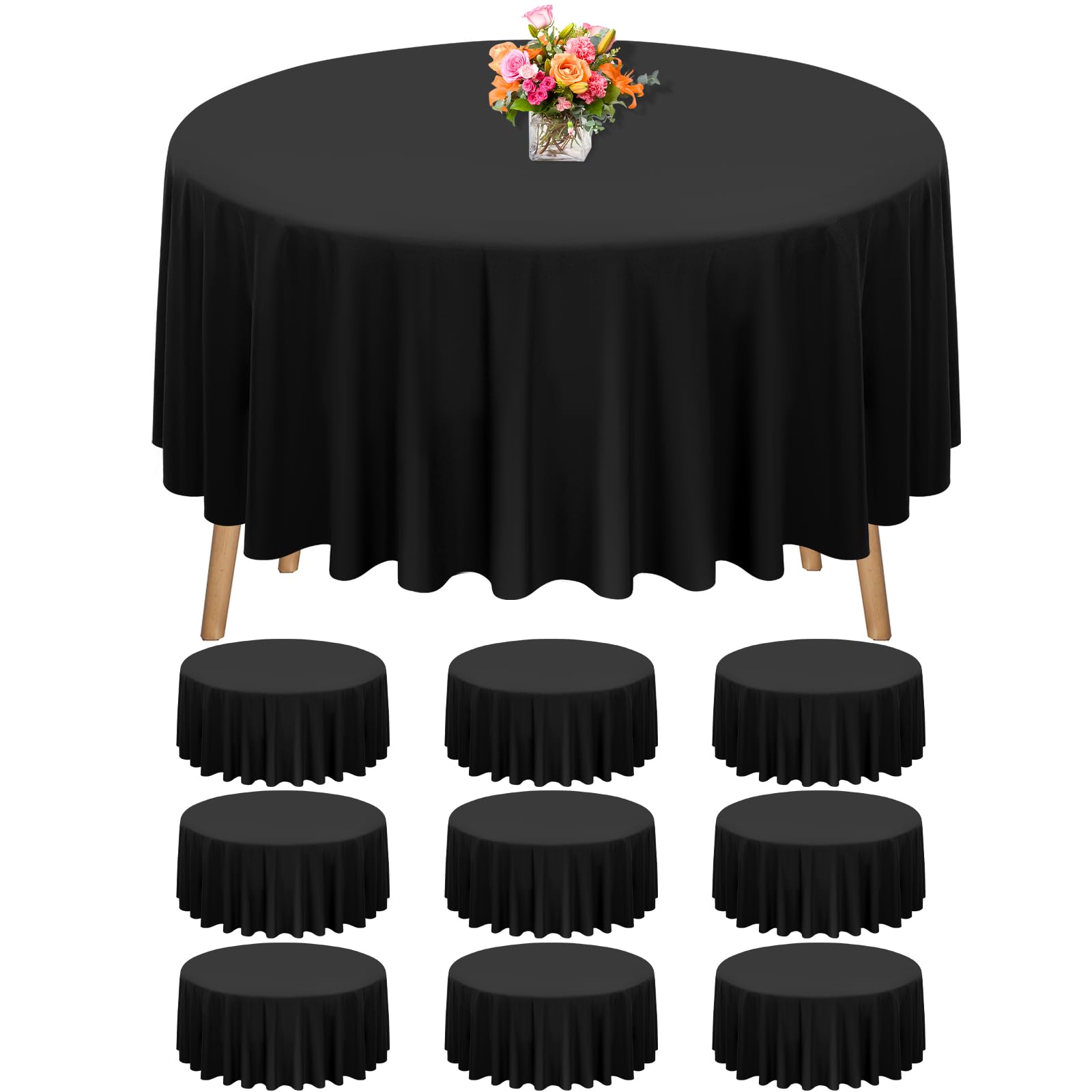 10 Pack Round Tablecloth Black Tablecloths 90 Inch,Circle Polyester Table Cloth,Washable Fabric Stain and Wrinkle Resistant Premium Round Table Cover