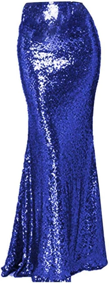 Women's Mermaid Maxi Sequin Skirt High Waist Long Wedding Fomal Party Skirt Plus Size
