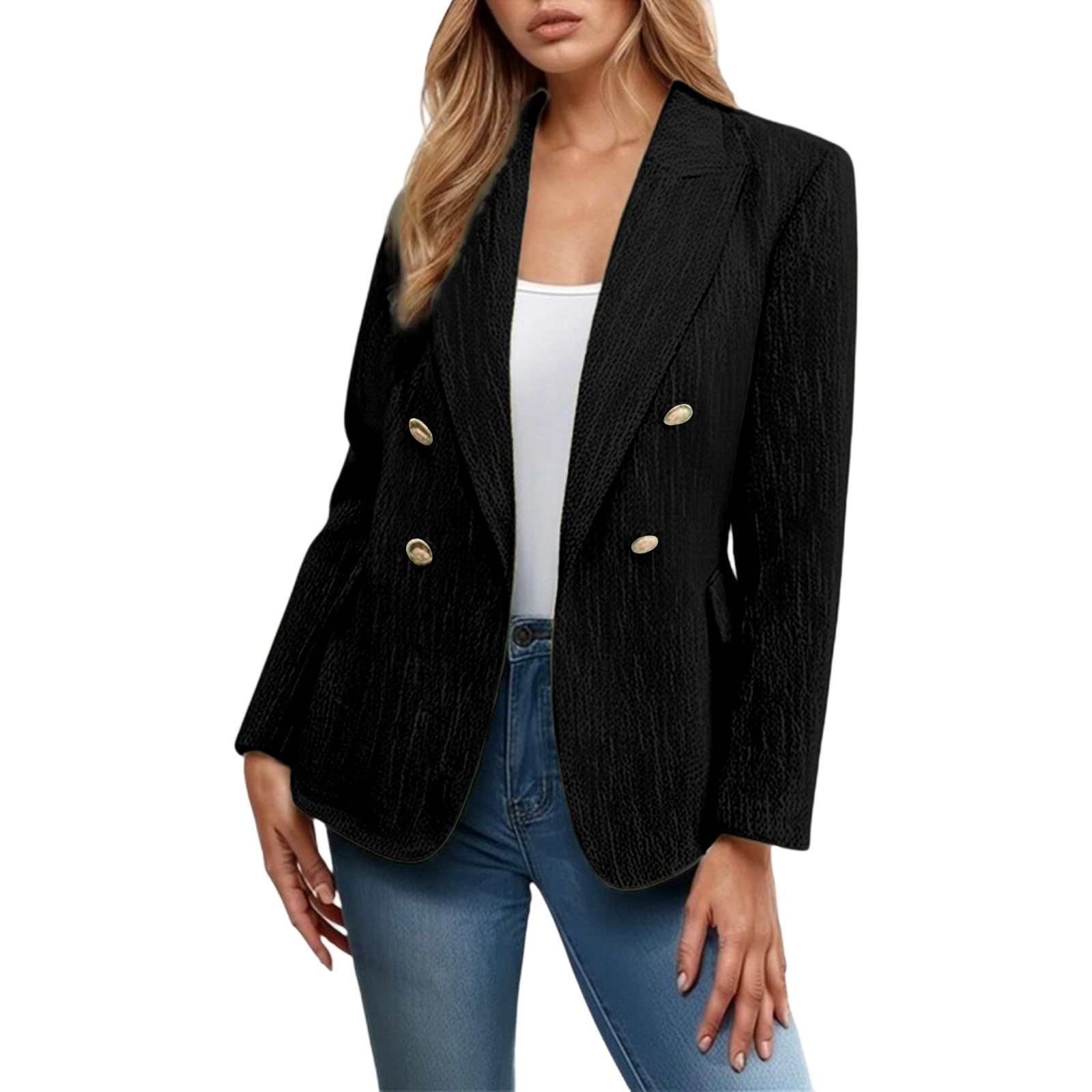 Blazers for Women Long Sleeve Lapel Collar Plaid 2 Button Boyfriend Blazer Suit Open Front Textured Work Office