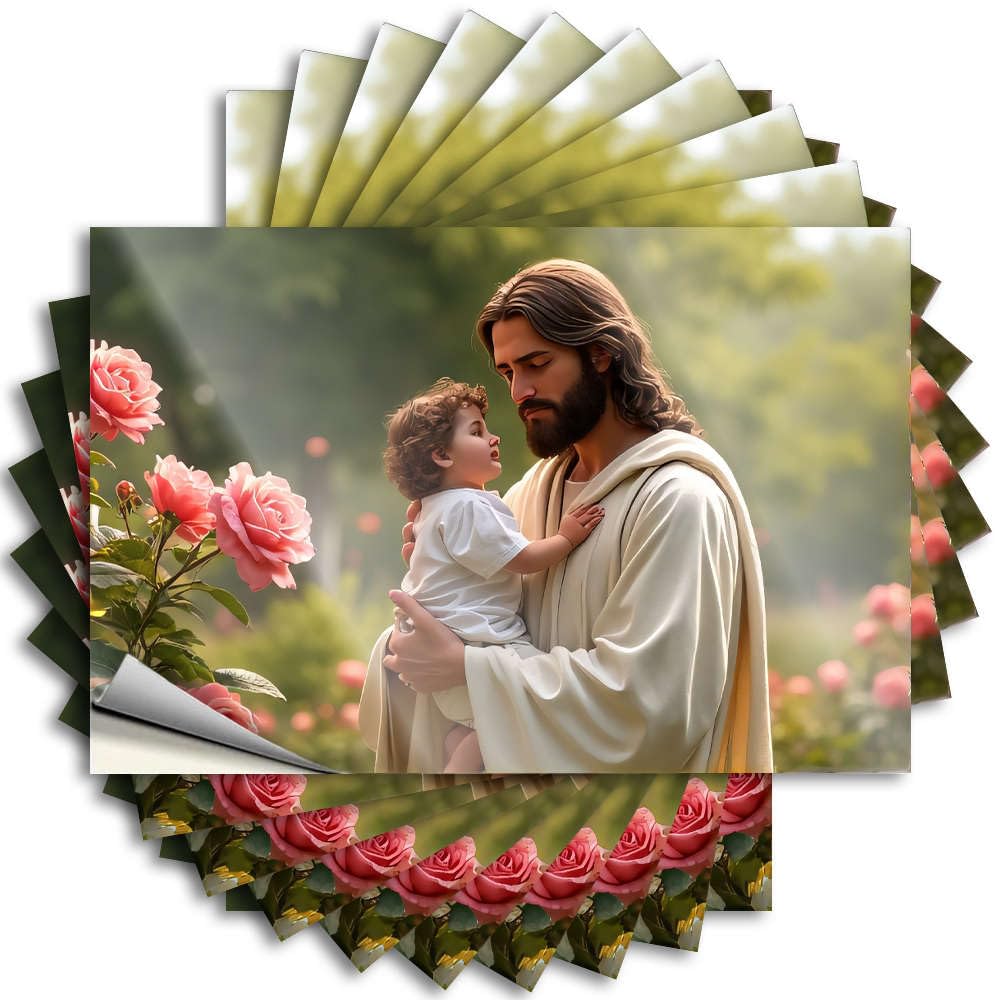 Fzfn Colour Jesus Holding A Child With Roses In The Background. Western Custom - Decals Case Waterproof Decal(12X18cm)