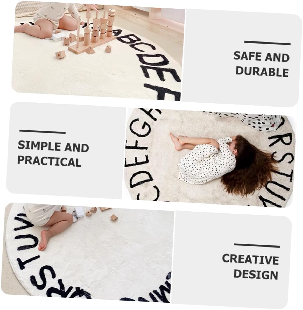Cabilock Non Slip Round Area Rug Nordic Style Floor Mat with Alphabet Design Washable Bedroom Carpet for Living Decor and Educational Play Soft Decorative Home Rug