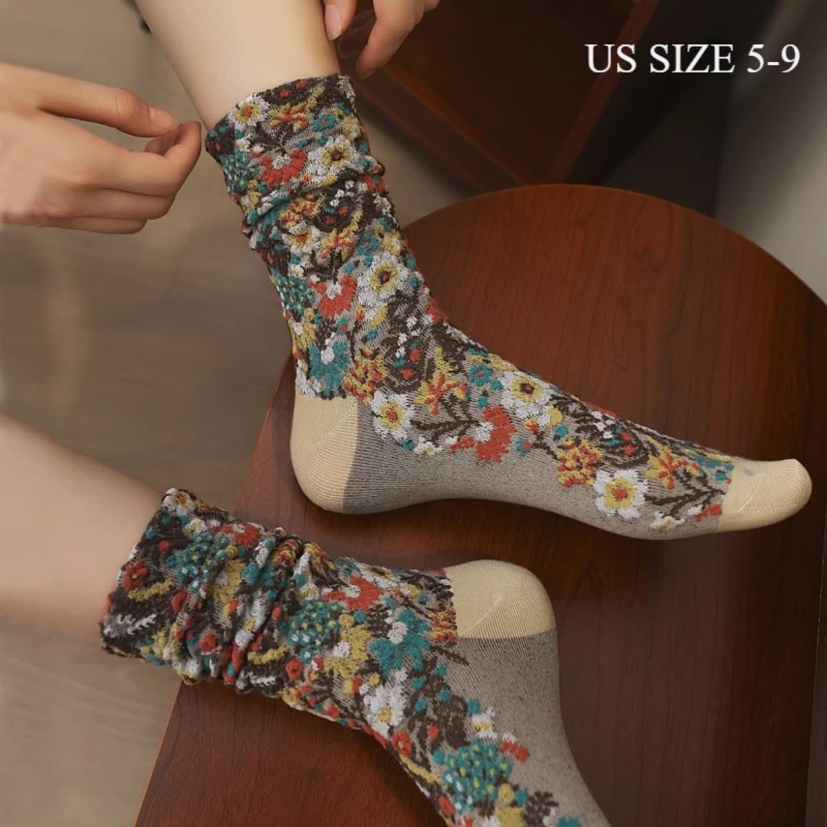 SENCODA Floral Womens Socks Lavish Vintage Elegant Frill for Autumn Style (5PAIRS)