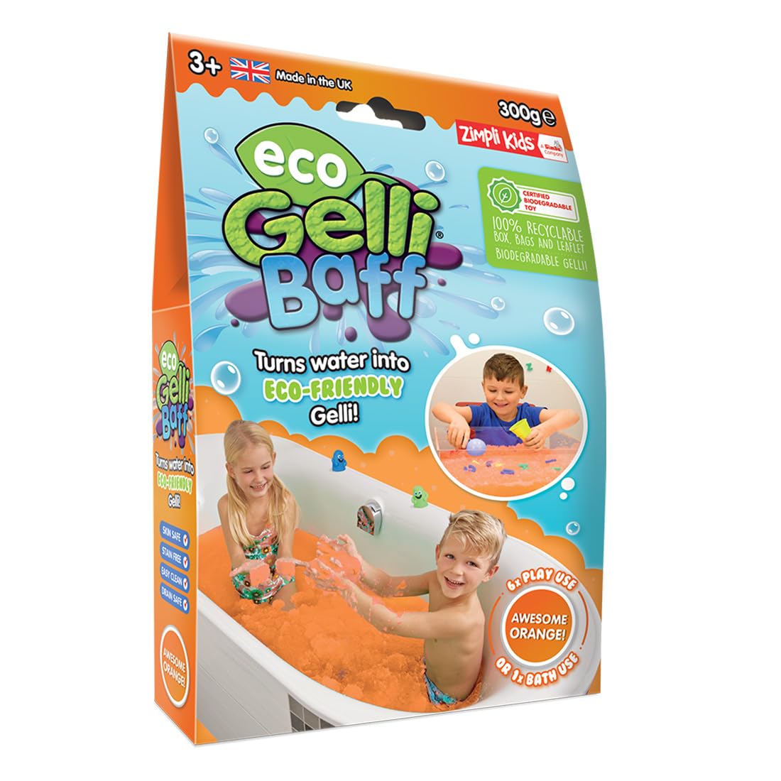 Eco Gelli Baff Orange, 1 Bath or 6 Play Uses, Just Add Water to create colourful goo, Eco-Conscious Bath Toy, Certified Biodegradable