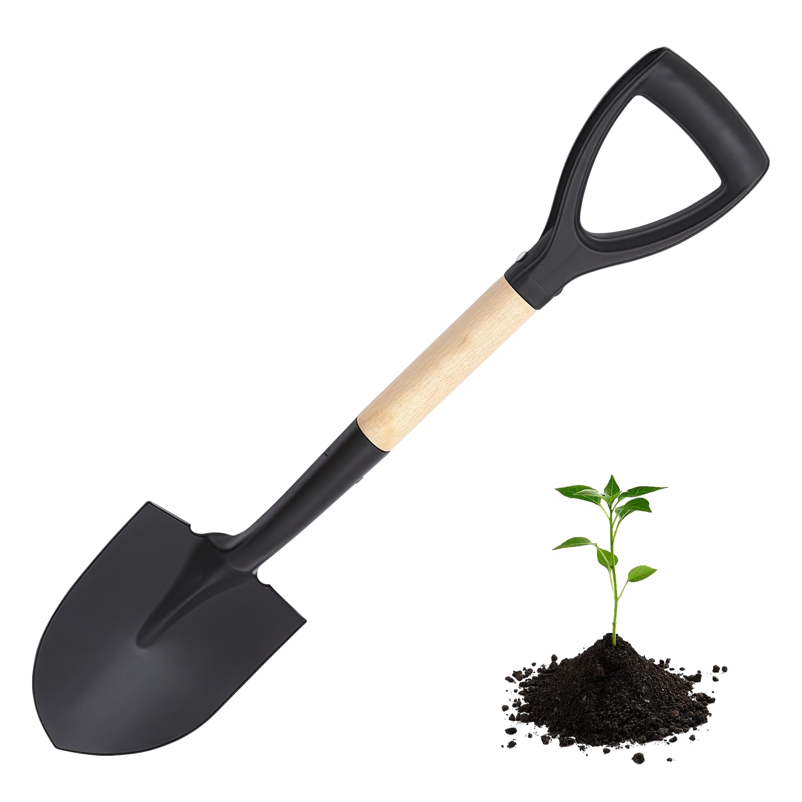 Nizirioo Vanga da giardino con manico in legno, D 68 cm, punta in acciaio, professionale per pavimenti duri (nero)