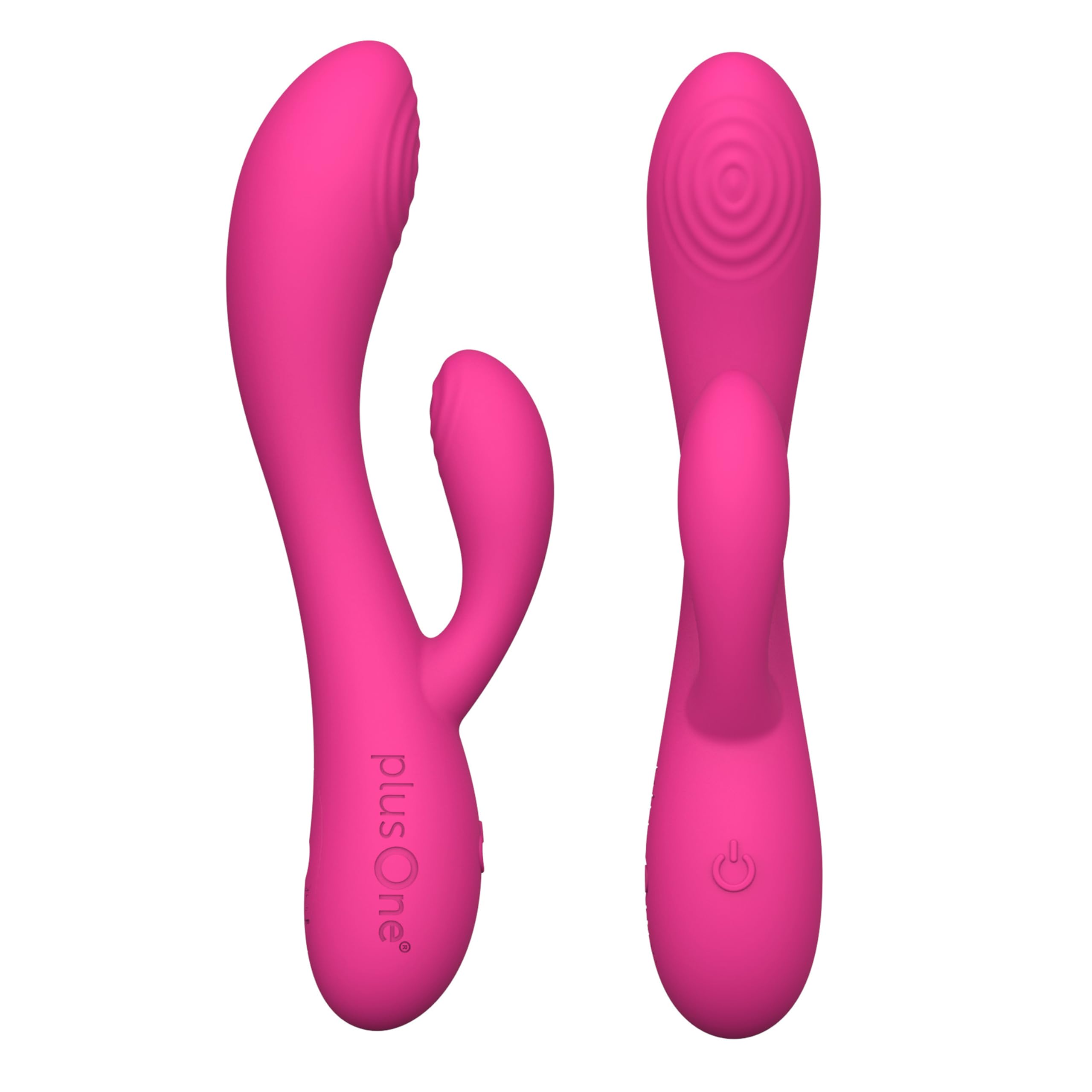 plusOne Doppio vibratore per coniglio, massaggiatore personale, 10 impostazioni di vibrazione | Silicone sicuro per il corpo, impermeabile, ricaricabile tramite USB, giocattolo sessuale per donne e uomini