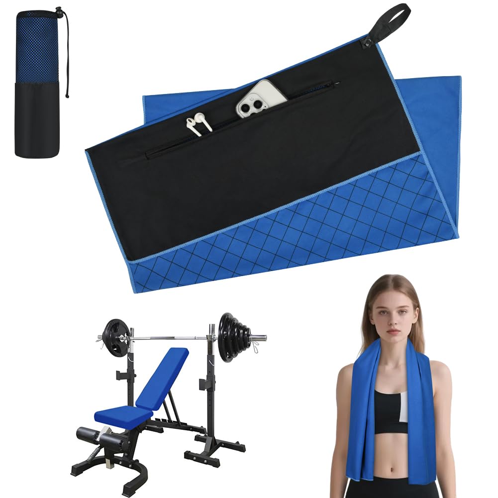 AUYAO Gym Towel Sports Fitness Towel Gym Sweat Towel with Zip Pocket 50 x 130cm Sunlounger Towel Absorbent Towels Sports Towel with Non-Slip Cover for Camping Yoga Training Outdoor โ image 1