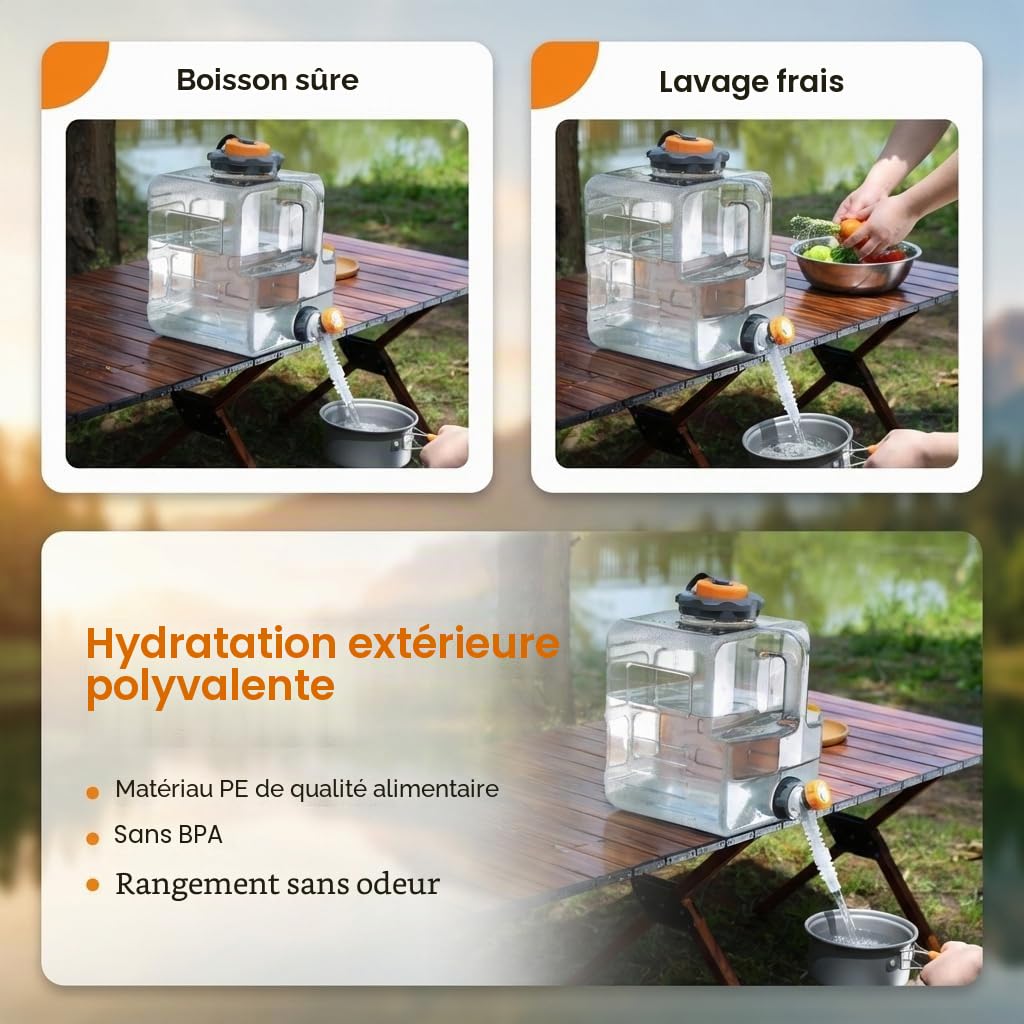 8-20L bidon d'eau avec Robinet, Canister d'eau de Camping Compatible avec Pompes à Eau électriques, réservoir d'eau Portable pour Camping, Outdoor, pêche, fête, VR