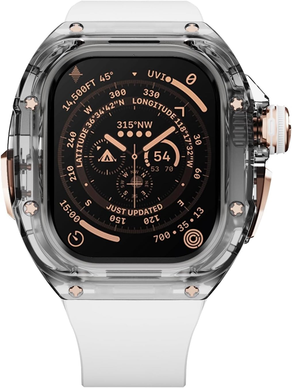 Bracelet de montre transparent en caoutchouc fluoroine, pour Apple Watch Ultra 2 de 49 mm, boîtier de montre en cristal transparent, bracelet de sport respirant, pour iWatch Series Ultra 2 49 mm