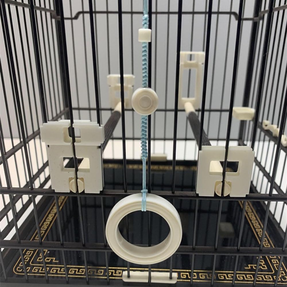 Gabbia di Volo Gabbia for Uccelli Quadrata in Legno con Gancio in Metallo Bianco, Motivi Vintage, appendibile, Traspirante, Portatile