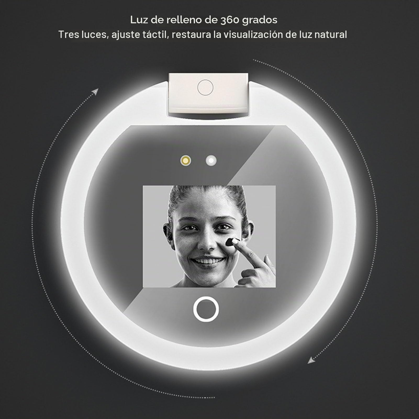 Espejo Cosmético UV para el Cuidado de la Piel con Protector Solar, Espejo de Doble Cara Portátil con Aumento 2X con Cámara UV, Espejo de Viaje Plegable de 3,8 Pulgadas para
