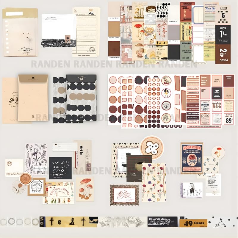 Image of RANDEN Warm Cream Journaling Kit, 346PCS Vintage Scrapbook & Stationery Set with Aesthetic Stickers, Ephemera Pack and Journal Supplies for Bullet Journals, Planners, Albums & Creative Crafts (WARM CREAM)