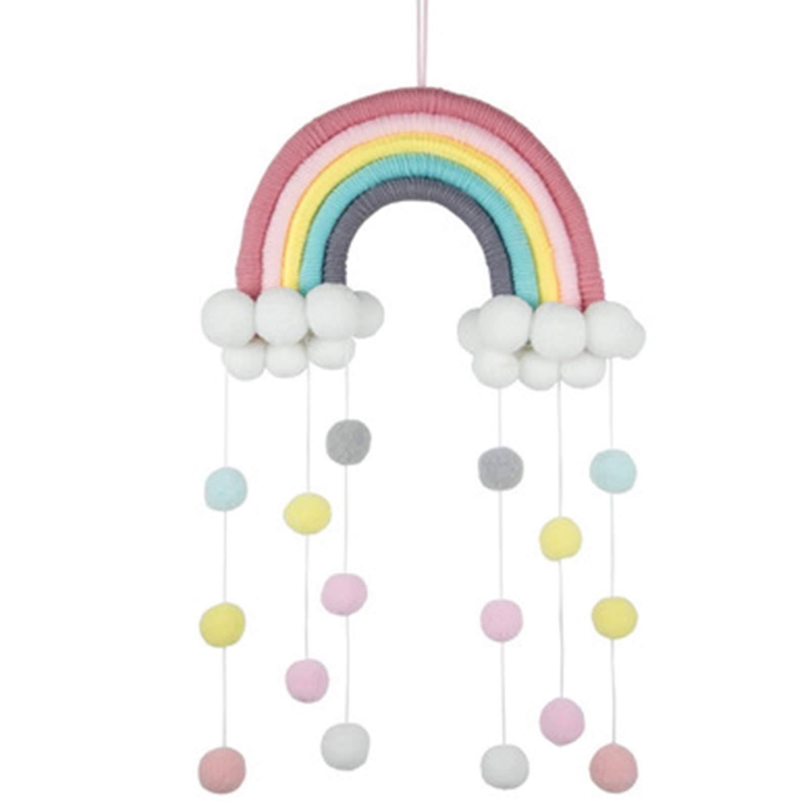 YuzhouGJ Rainbow Cloud Hair Ball Pendant Tapestry Decoration, Hand-woven Wall Hanging Ornaments for Bedroom, Living Room and Party Decoration(grey ball)