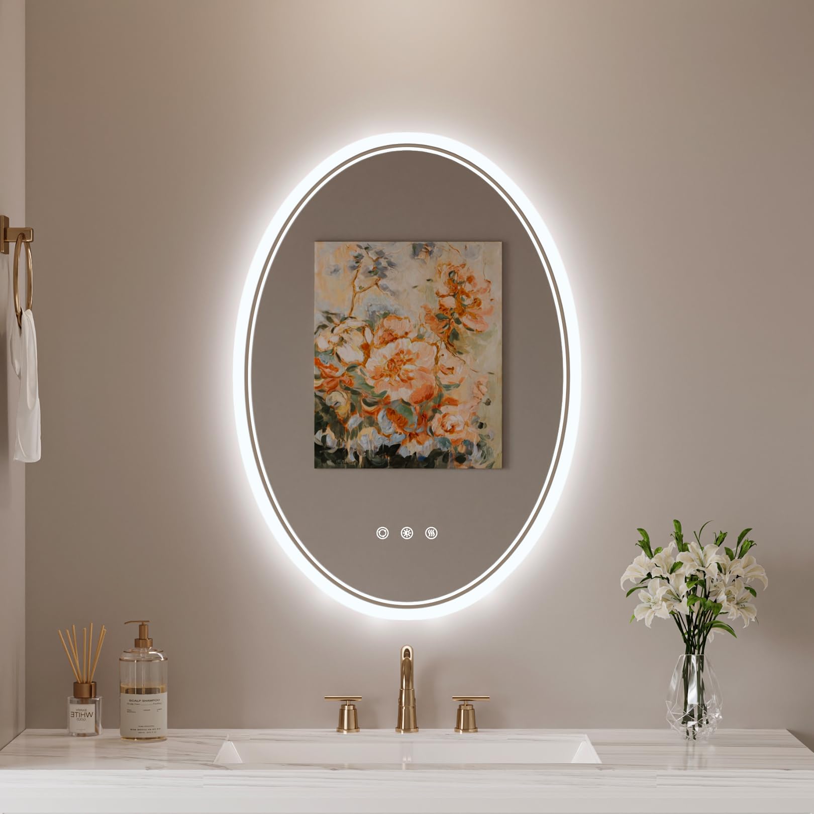 20 x 28 Oval LED Bathroom Mirror with Lights, Anti Fog LED Bathroom Mirror Dimmable Bathroom Vanity Mirror for Wall, Front and Backlit, 3 Colors, Memory Function, Shatterproof