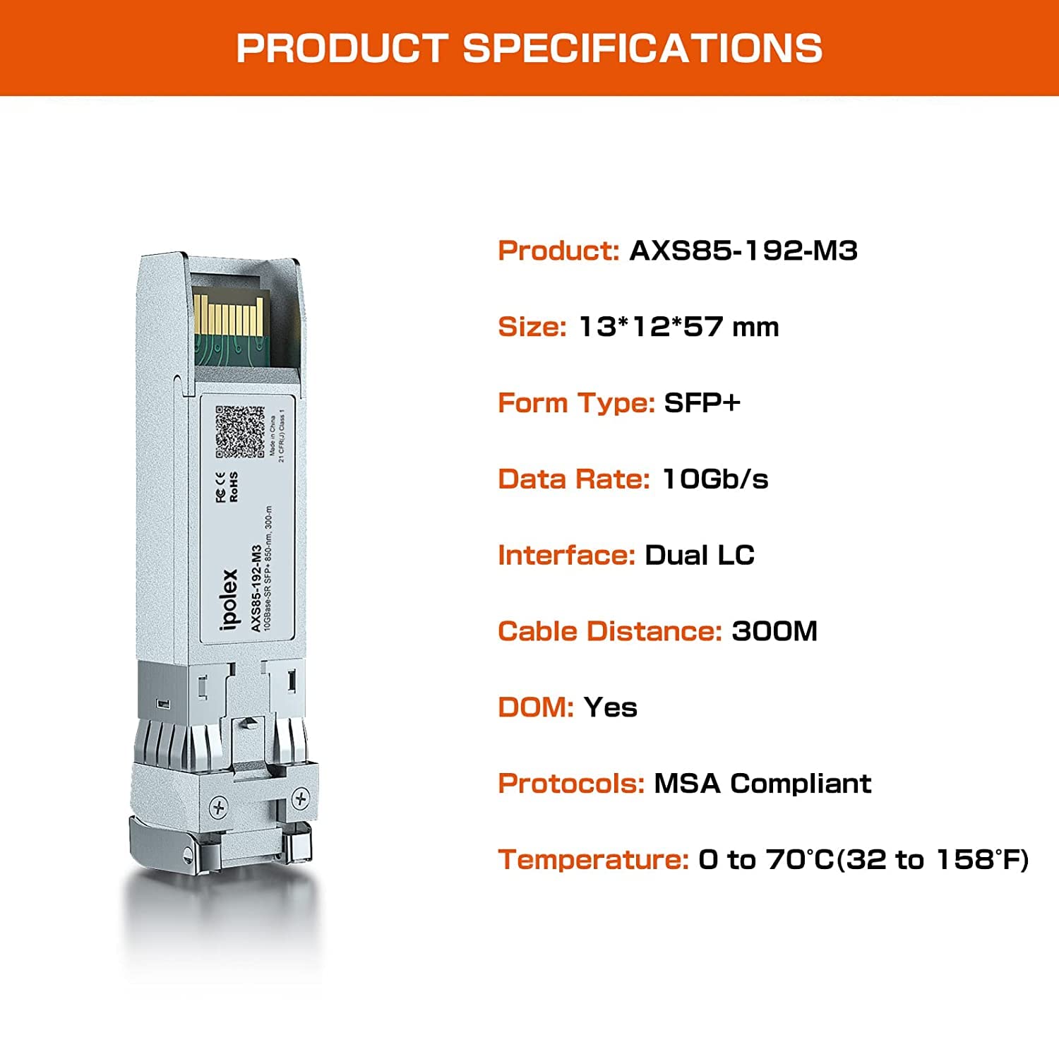 ipolex 10 PCS 10Gb SFP+ SR Multimode LC Transceiver, 10GBase-SR Modul Kompatibel mit Cisco SFP-10G-SR, Ubiquiti UniFi UF-MM-10G, TP-Link TXM431-SR, Meraki, Zyxel, Netgear etc. (MMF, 850-nm, 300-m)