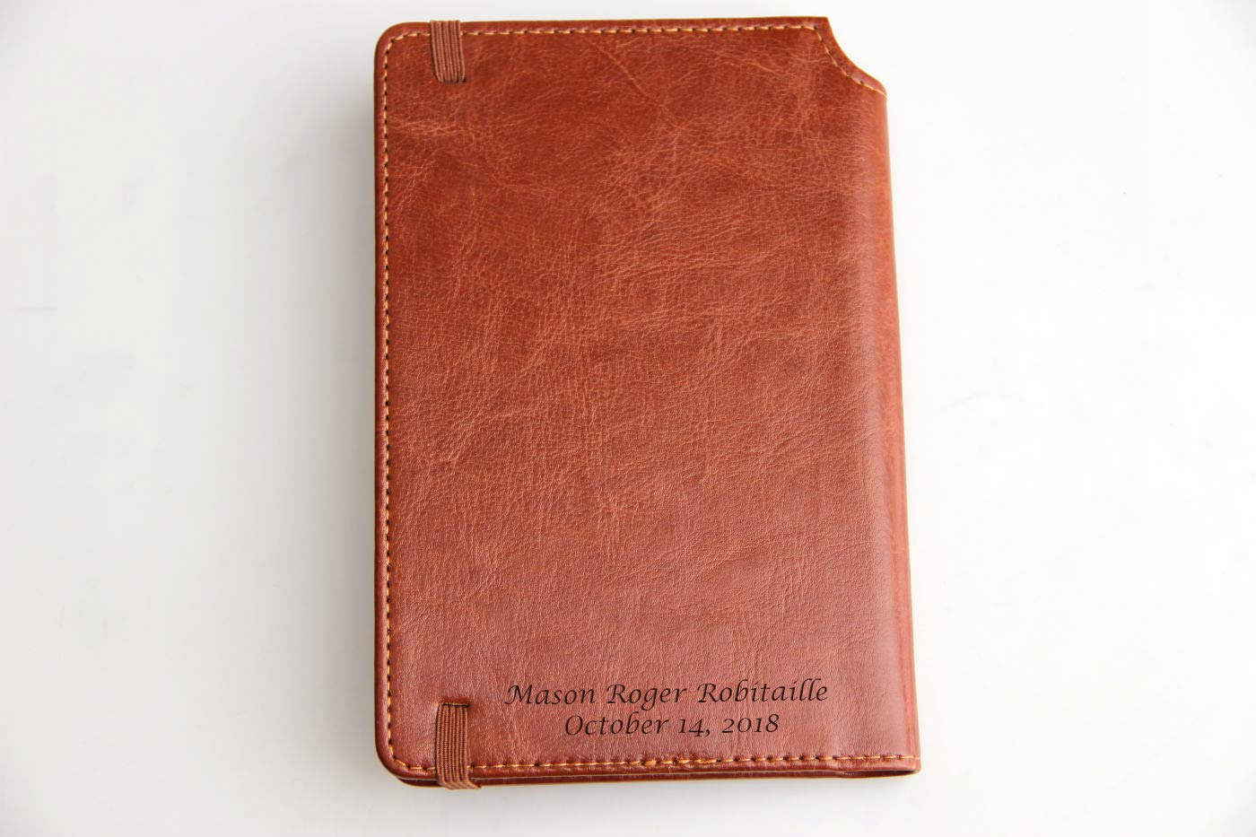 Little Fishing Boy Journal with Custom text or custom quote engraved Journal leather bound, strip with the same color to keep it closed, lake, pond