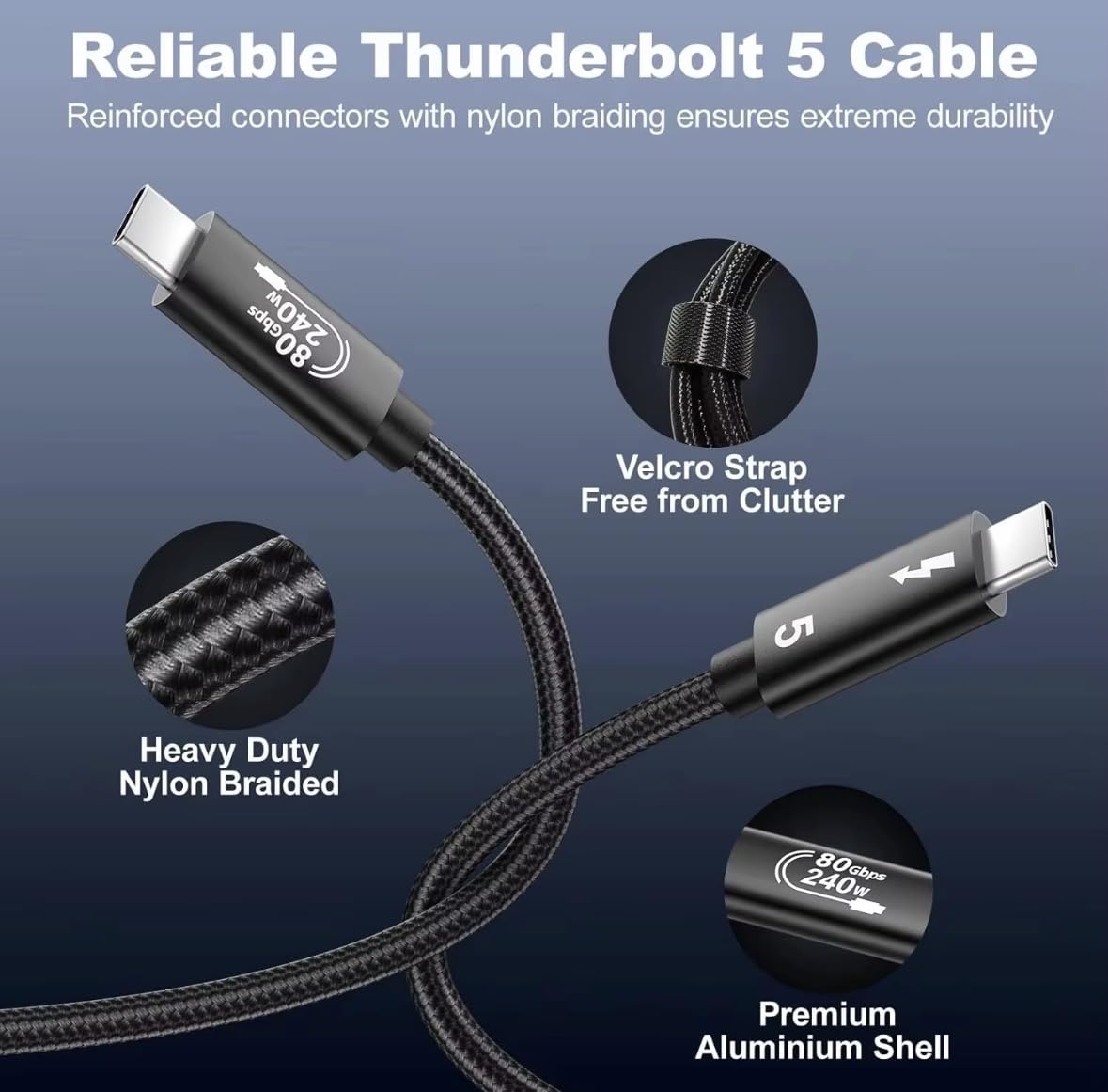 USB-C a USB-C 3ft, CONSEGNA di alimentazione 420W, trasferimento dati fino a 80 GBPS, supporto video UHD 16K, nero intrecciato