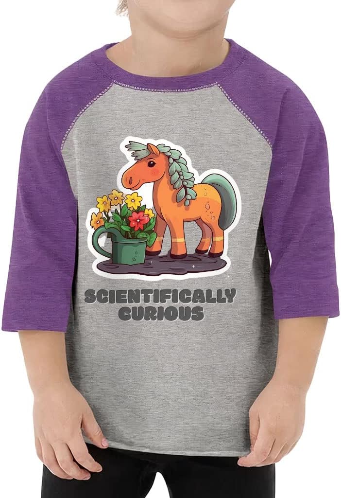 Curious Toddler Baseball T-Shirt - Horse Print 3/4 Sleeve T-Shirt - Illustration Kids' Baseball Tee