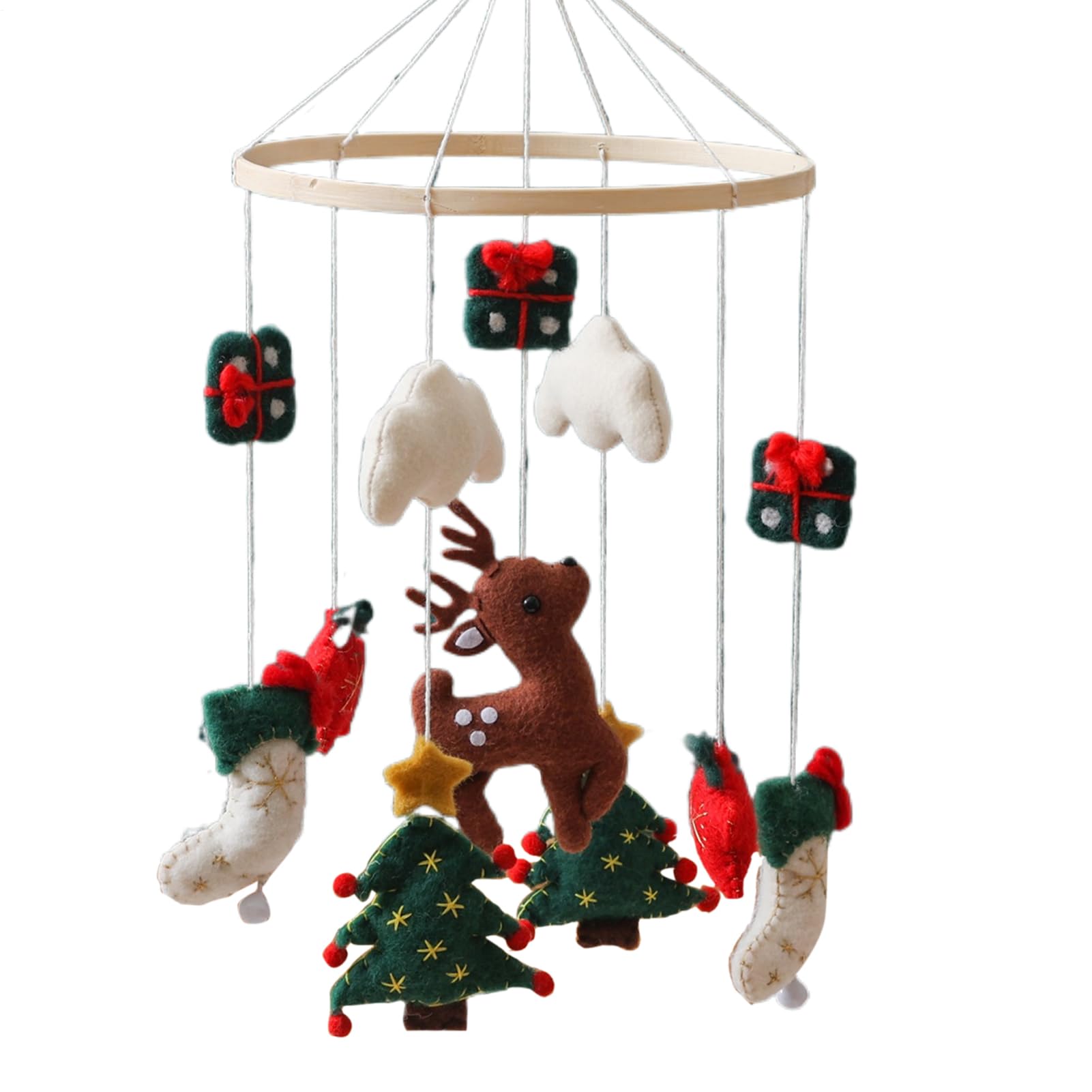 Carillon per Culla Carillon Natalizio per Regalo | Carillon Albero di Natale in Feltro con Renne Decorazione Camera Bambini Completo