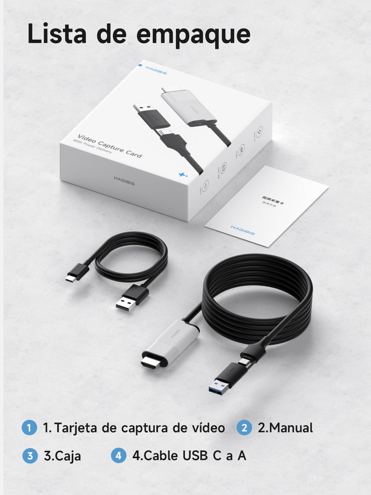 Hagibis Capturadora | USB 3.0 con PD 100W | HDMI a USB A/C | Capturadora de Video 1080P@60fps YUY2/MJPEG MS2130 | Grabadora para Meta Quest 3, Switch, PS5, VR, Streaming
