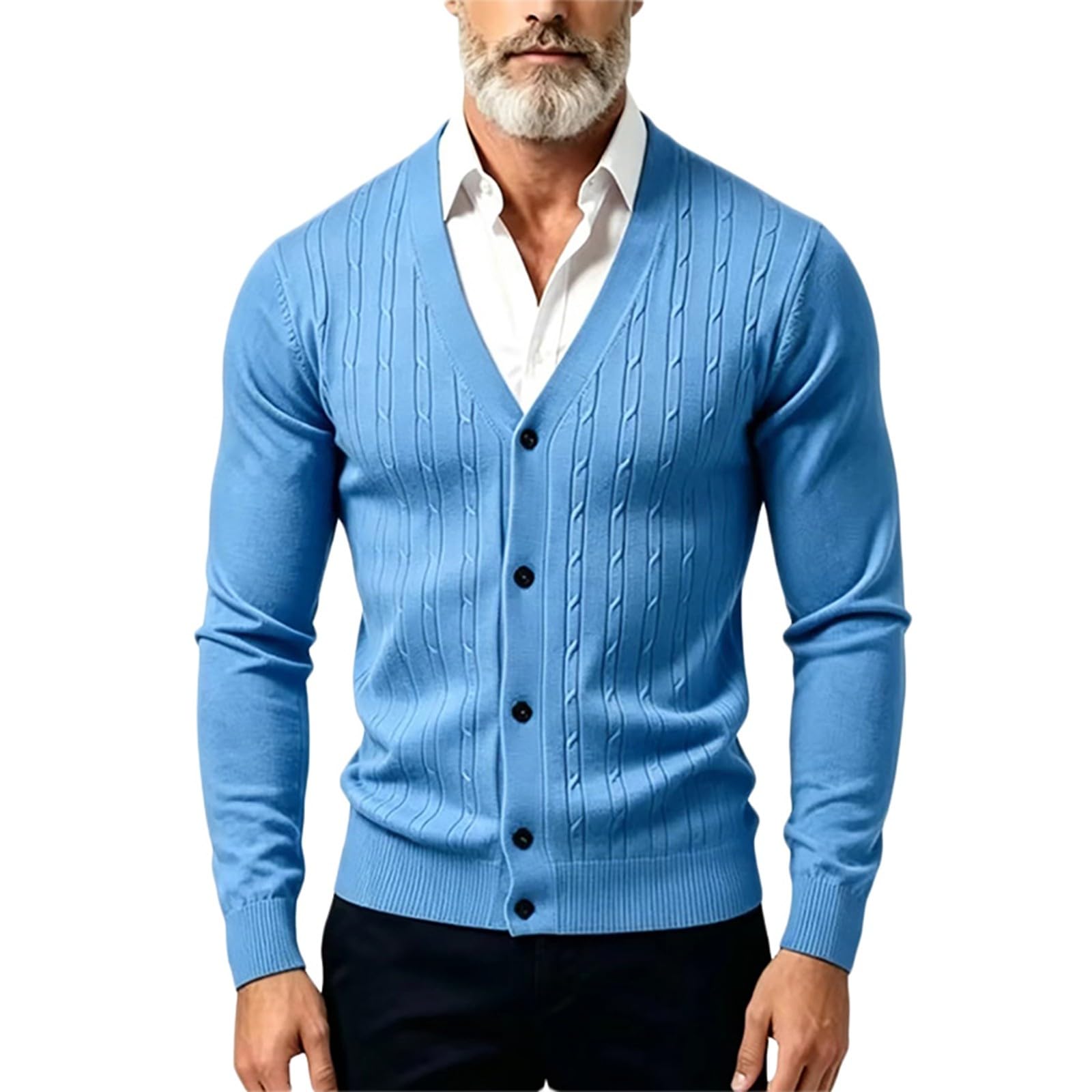 Suéter de punto de manga larga slim fit e invierno cálido jerséis cárdigan lana hombre 5