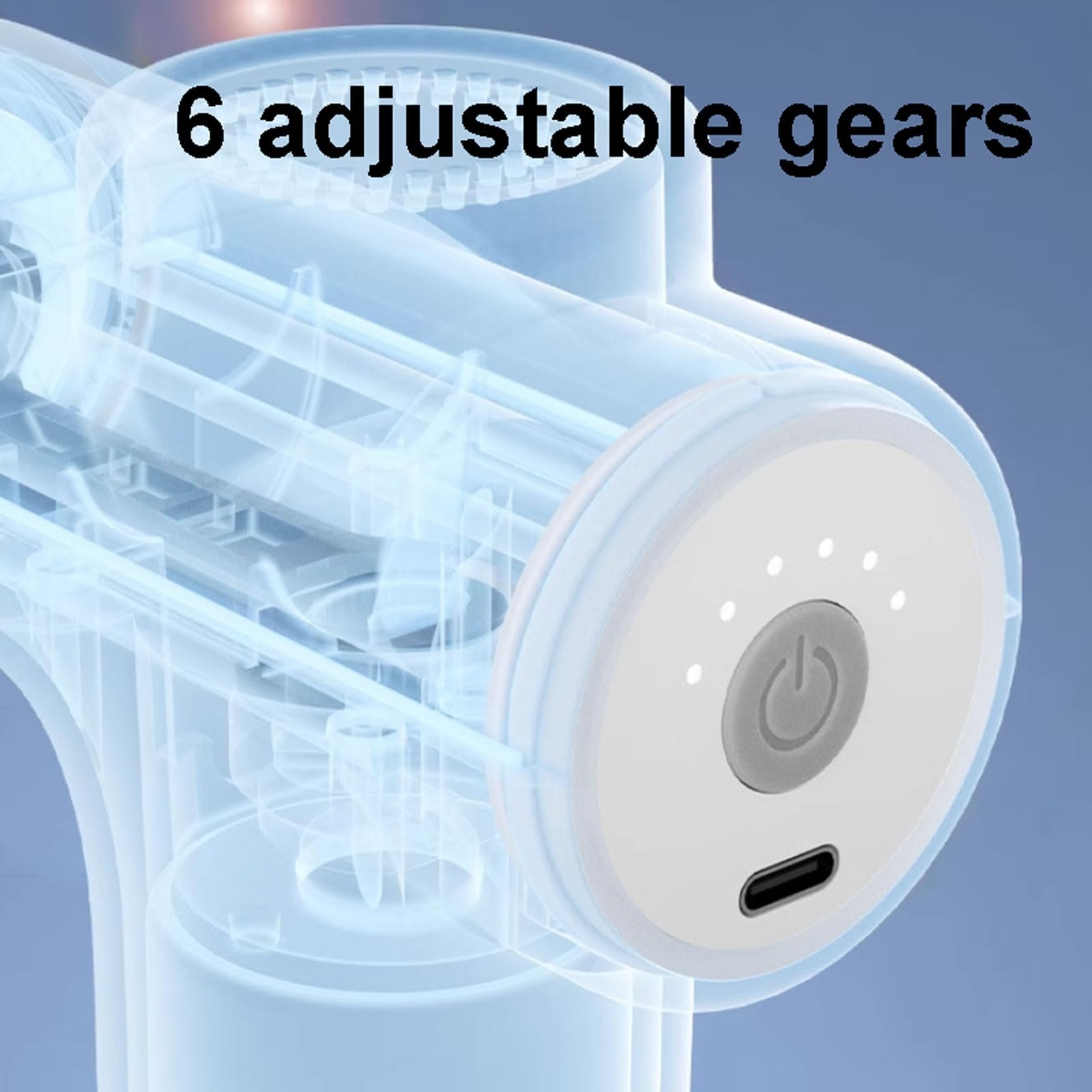 Portátil Pistola de masaje de plástico con 6 velocidades y 4 cabezales de masaje. Masajeador de percusión corporal completo. Masajeador de tejido profundo recargable. poderoso(Weiß)