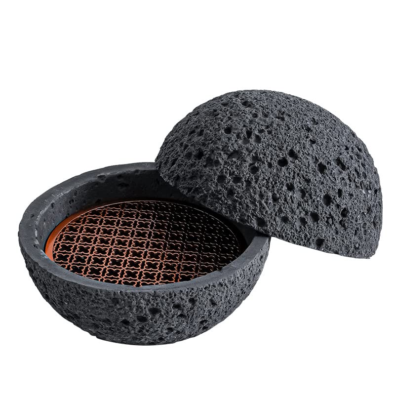 Kamelar.Lava Volcanic rock spherical dry ice sushi tray, Plate Sashimi Sushi Steak, ceramic plate, Japanese sushi beef Sashimi plate, interior copper mesh, 4.8 inches in diameter
