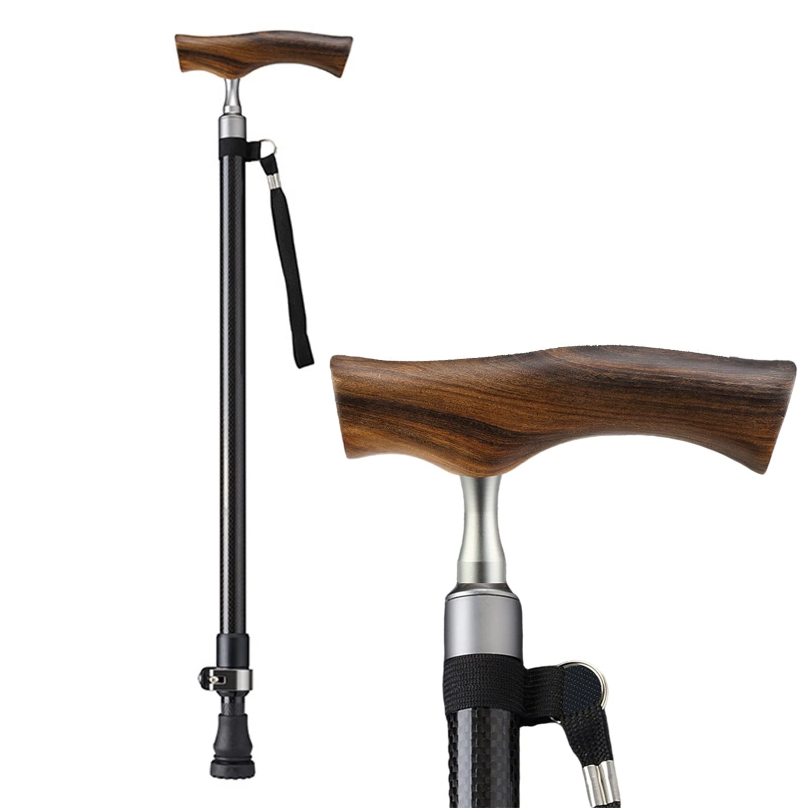 Bastón para Caminar, Bastón Ajustable Liviano de Fibra de Carbono con Mango Ergonómico Y Correa para La Muñeca, para Caminar Escalada en Montaña