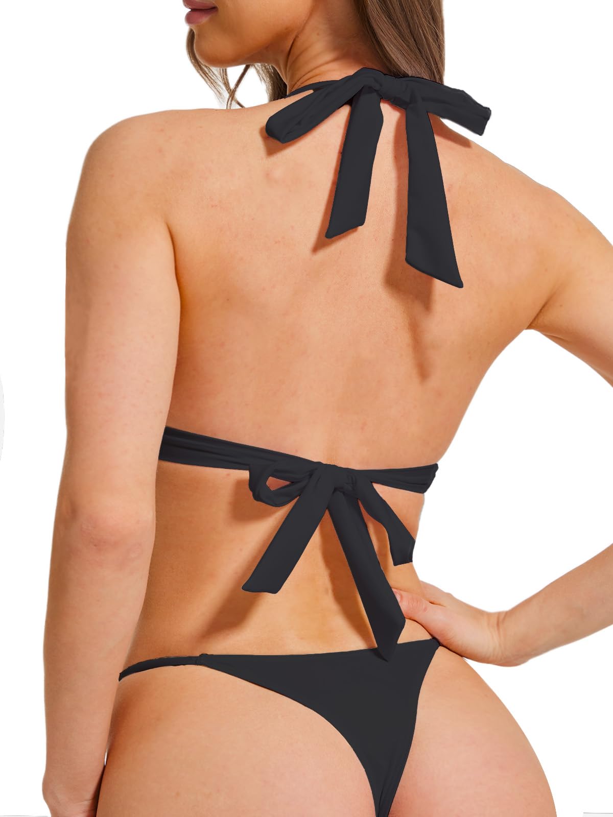 HAWILAND Push Up Bikini Oberteil Damen Sportlich Neckholder Bikini Top Retro Sexy Bikini mit Schnürung abnehmbaren Pads
