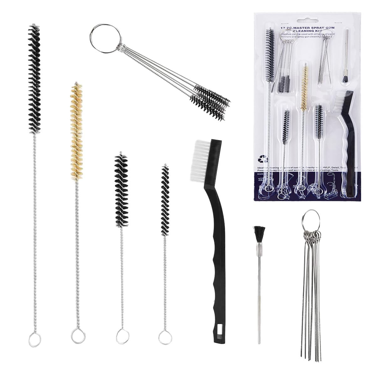 YXCCSE 17 Piece Spray Gun Cleaning Kit - Airbrush, Tattoo Equipment Cleaning Brush Set