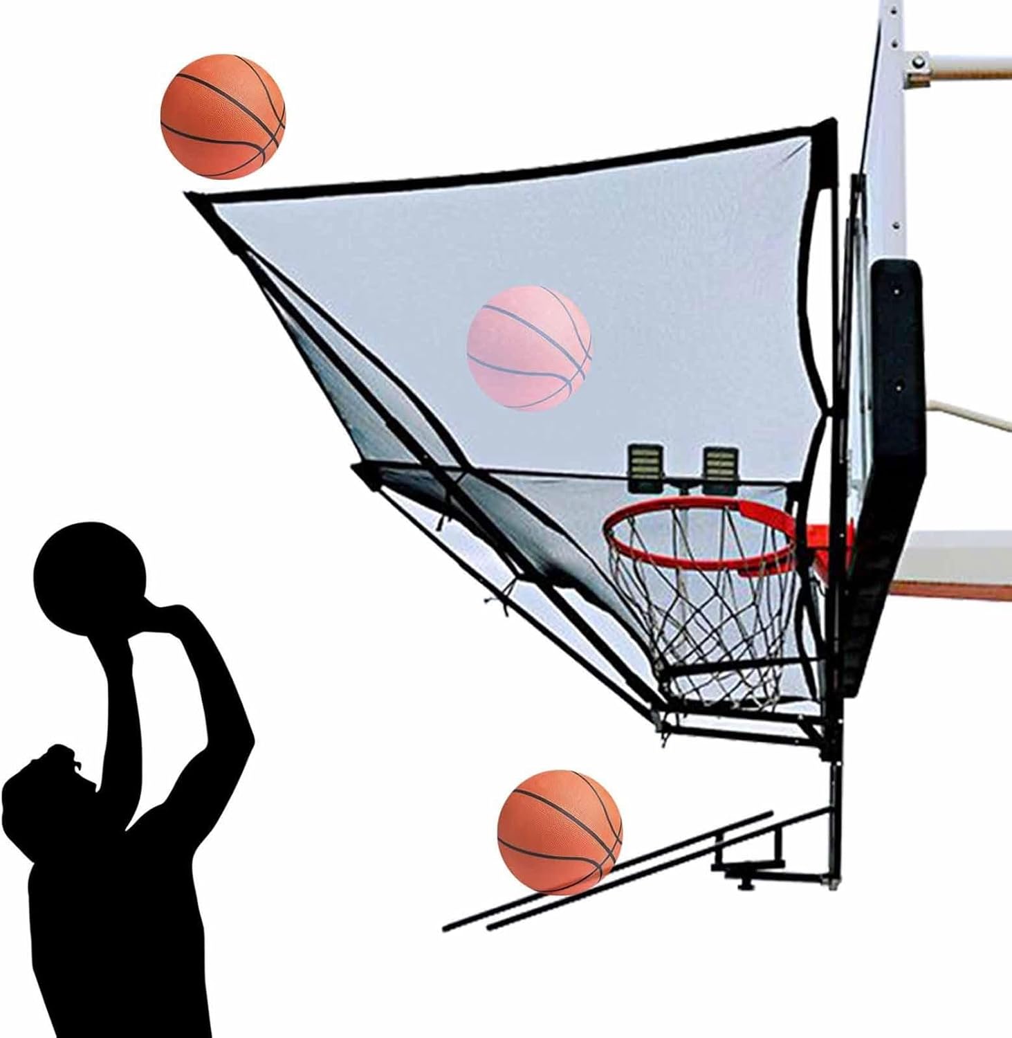 Portable Basketball Shot Rebounder,Basketball Shooting Rebounder for Hoop,180° Rotating Chute Shot Rebounder with Bag,Basketball Return Net Attachment,Exercise Equipment