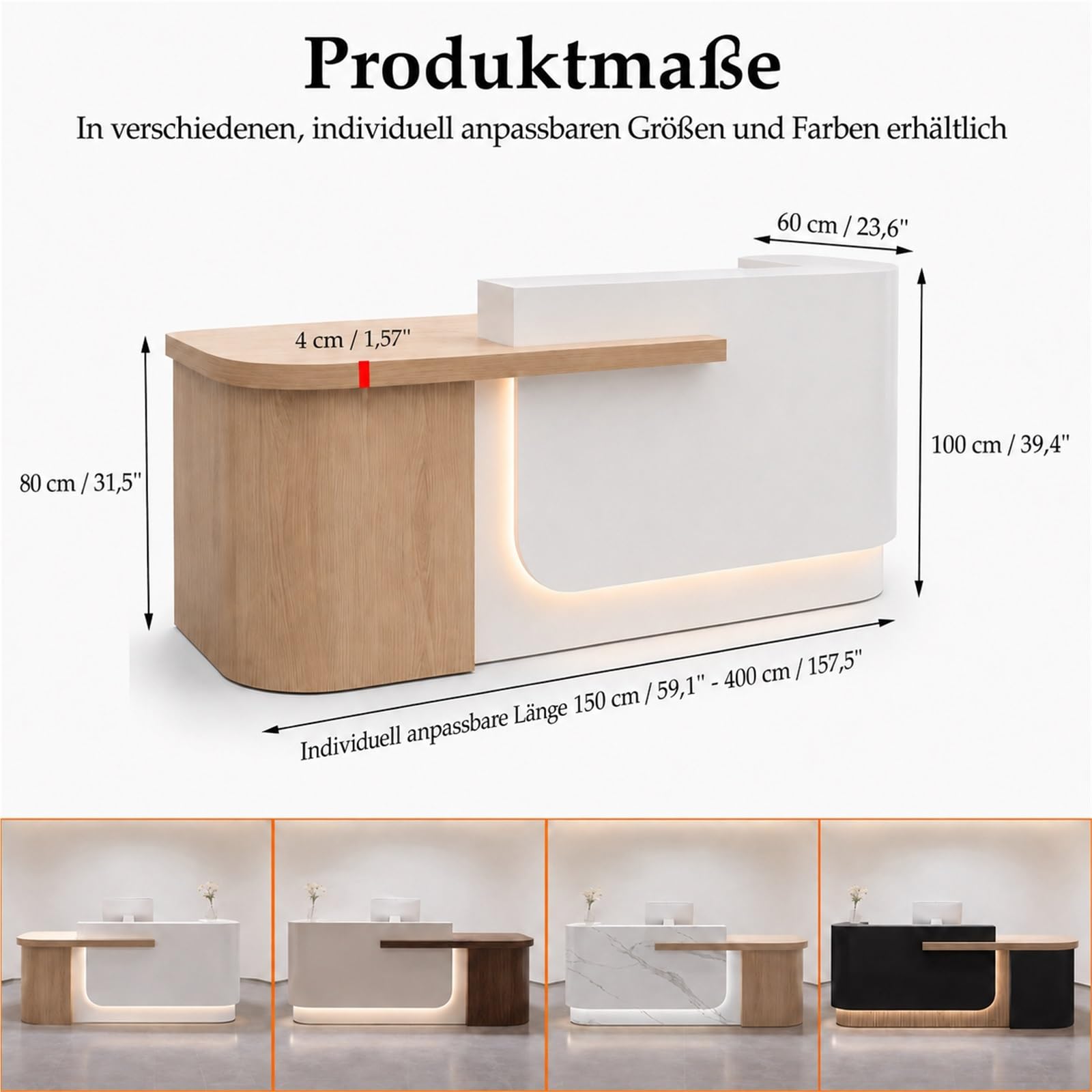 Empfangstheke Hochglanz Lackiert, Empfangstresen Büro Schreibtisch Kassentheke Mit Stauraum, L-Form Rezeptionstheke Für Büro Salon Praxis(Beige Left,150cm/59)