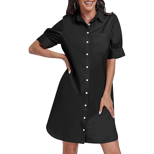 ANRABESS Womens Button Down Shirt Dress with Pockets Short Sleeve Loose Business Casual Summer Beach Tunics Dresses Tops
