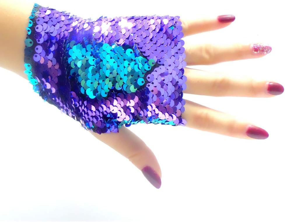 JACHAM Sequin Gloves,Reversible Mermaid Fingerless Gloves Dance Party Favor Bracelet