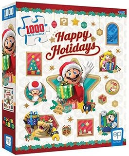 Super Mario Happy Holidays 1,000 Piece Jigsaw Puzzle | Collectible Holiday Puzzle Featuring Mario, Princess Peach, Bowser, Yoshi, and Luigi | Officially Licensed Nintendo Merchandise