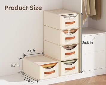 Homsorout Wardrobe Storage Organiser - Foldable Stackable Storage Drawers Box, Fabric Storage Baskets for Clothes Organization, Shelves, Bedroom, Living Room, Beige, 14 Inch. - 3 Pack