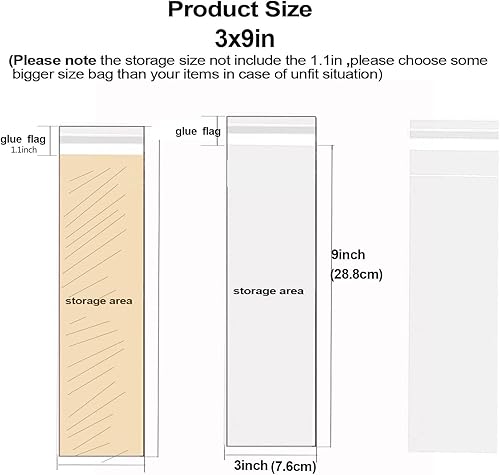 Miniatura 6 de 200 bolsas de violonchelo transparentes resellables de 3 x 9 pulgadas para galletas de panadería, dulces, joyas, manualidades, velas, regalo de