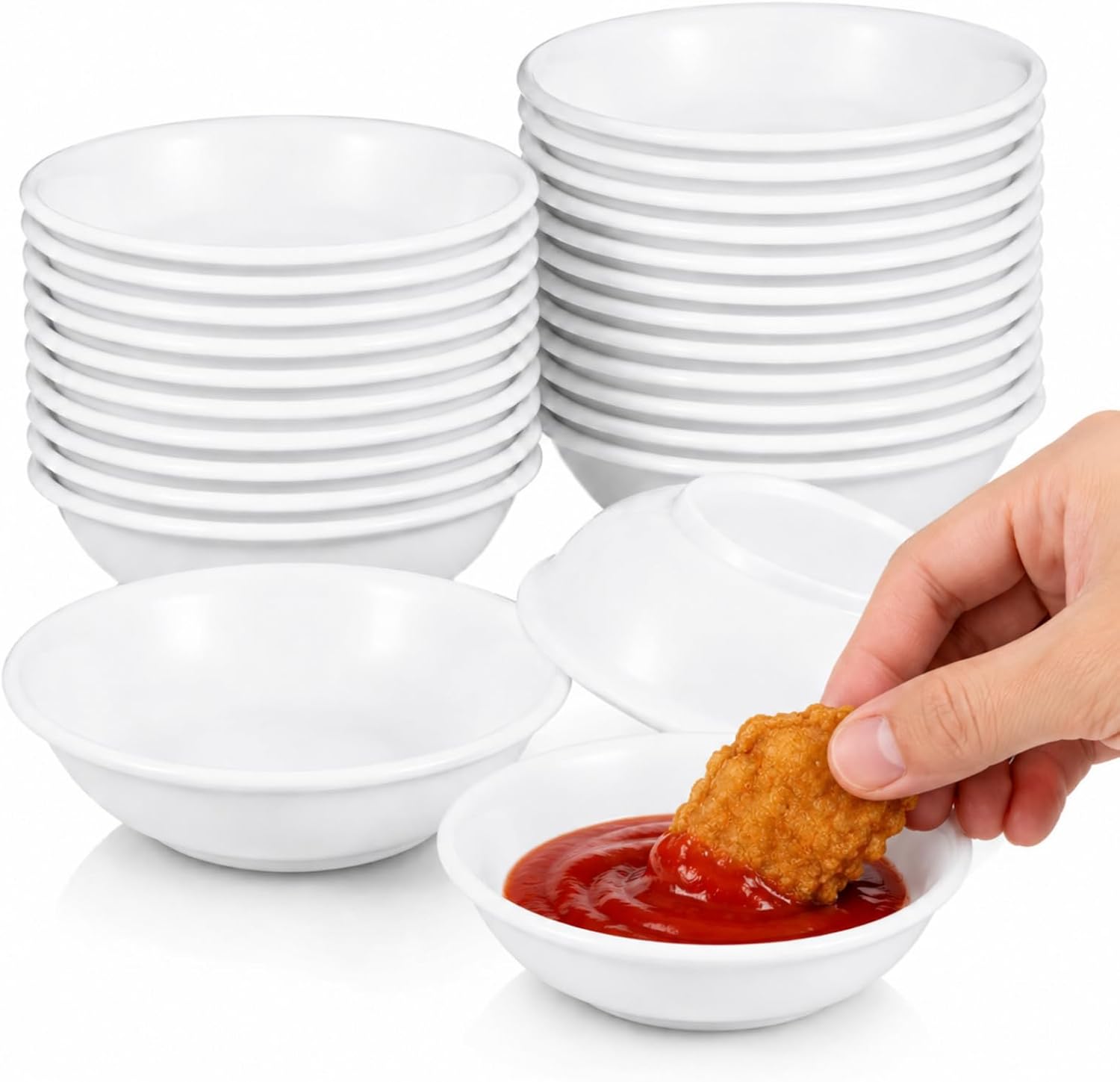 jojofuny 20 Pcs Mini Sauce Bowls, 2 Oz White Melamine Dipping Bowls, Small Soy Sauce Dishes for Condiments, Ketchup, Salsa, Appetizers, BBQ, Sushi, Party and Restaurant, 2.8" x 2.8" x 0.8"