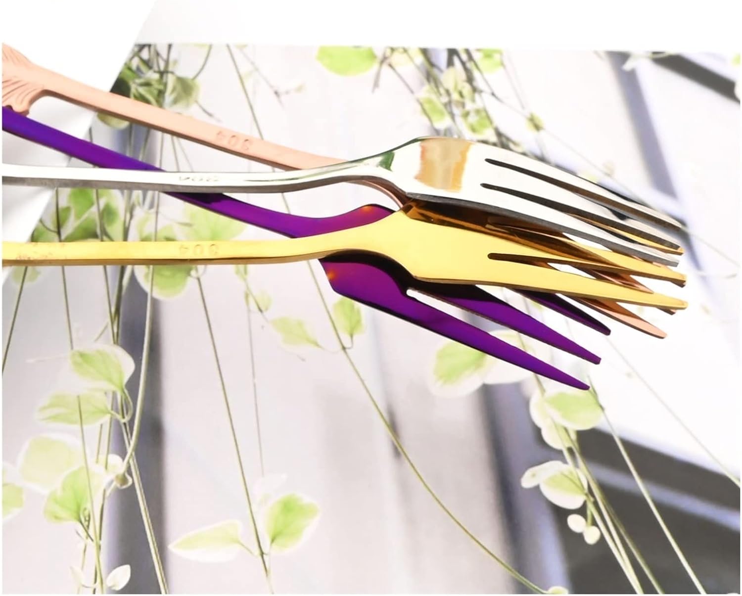 Cake Fork 5/10Pcs Tableware Set Rainbow Cutlery Set Creative Feather Fruit Frok Spoons 304 Stainless Steel Dinnerware Set leisurely (Color : 10Pcs Silver)