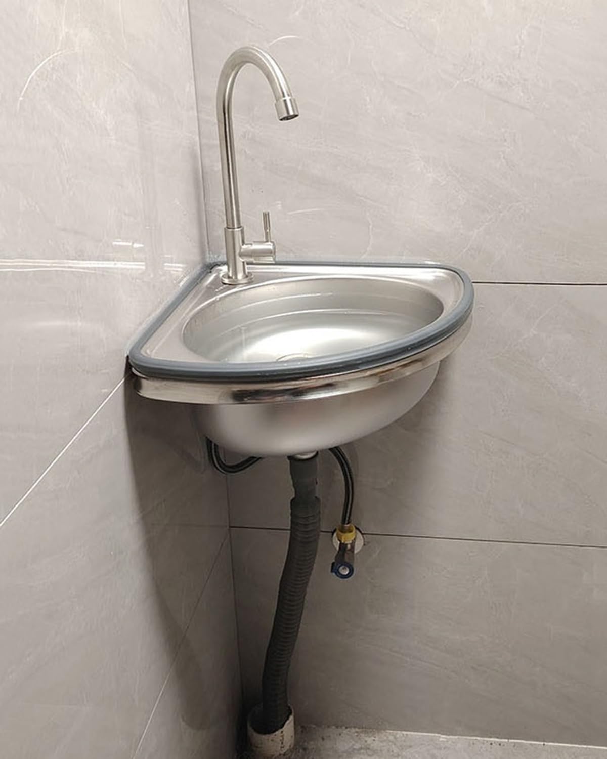 Lavello ad angolo acciaio inox,lavabo triangolare a parete,Lavello da cucina ad angolo a triangolo,Lavandino Cucina piccolo,Lavello Cucina angolare con rubinetto dell'acqua fredda(Deep 13cm)