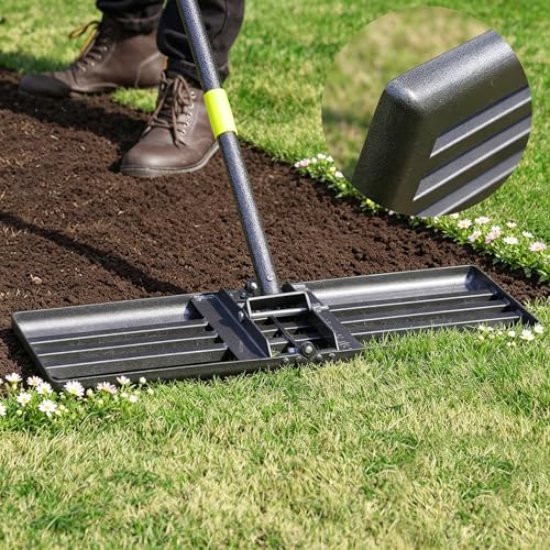 Image of Lawn Leveling Rake, Heavy Duty Levelawn Tool for Garden Level Soil or Dirt Ground Surfaces Easily, 30 inch x 10 inch Ground Plate, Steel Handle Length is 65 inch