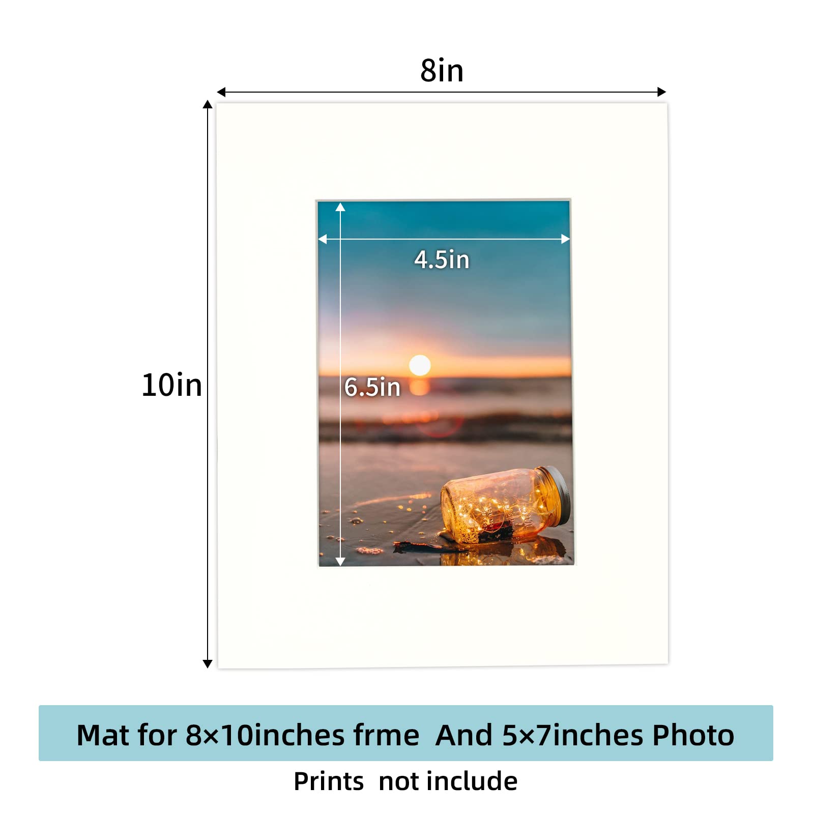 HOTUO 10 Pack Acid Free Ivory Picture Frame Mats, Pre-Cut 8x10 Picture Mats with Ivory Core Bevel Cut for 5x7 Photo, Signature Friendly 4 Ply Thickness Photo Mat for Frames/Artwork/Prints/Pictures