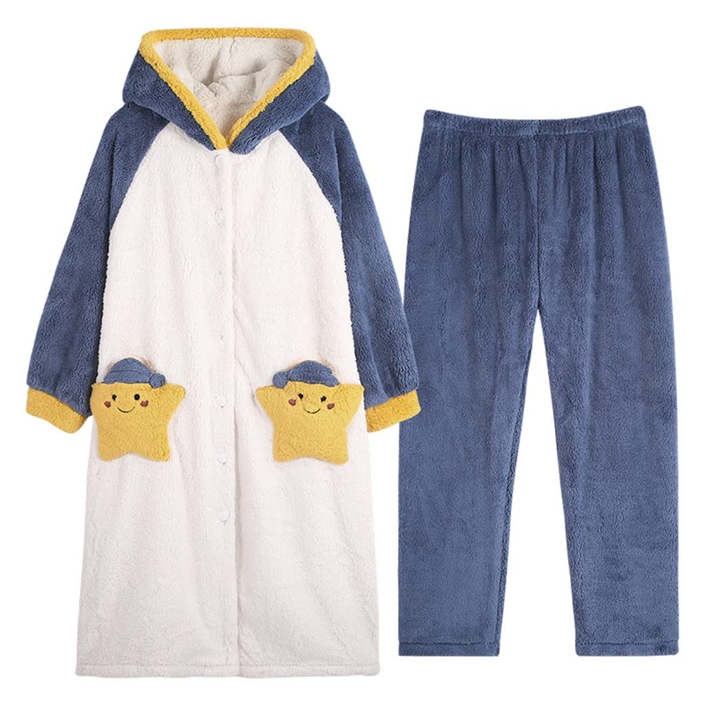 ZXLIHS Winter-Pyjama für Damen, Nachtwäsche, Korallen-Fleece-Pyjama, lockere Version, Intensivierung, Flanell-Nachthemd mit Kapuze (Farbe: A, Größe: L-Code) (A XL-Code)