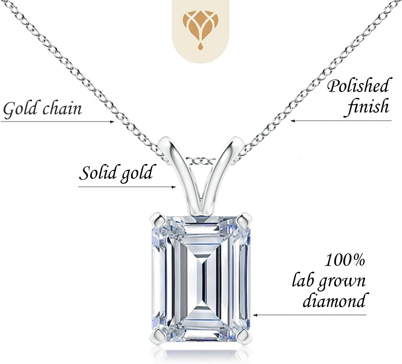 The Diamond Deal .50ct to 5.00 Carat Emerald Shape Solitaire Lab-Grown Diamond Solitaire Pendant Necklace in 14k Yellow, White or Rose Gold With 18" Gold Chain
