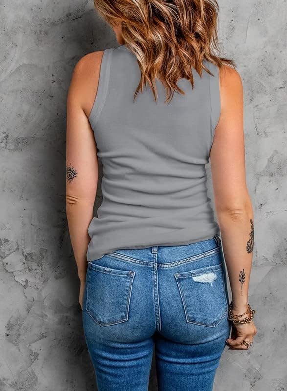 Dokotoo Womens Ladies Ribbed Thick Strap Racerback Tight Slim Fitted Sporty Workout Tank Tops Medium Solid Grey