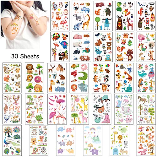 ZOCONE 30 Sheets Animal Temporary Tattoos Stickers Water-Transfer Cartoon Animal Cute Pattern for Kids, Girls and Boys