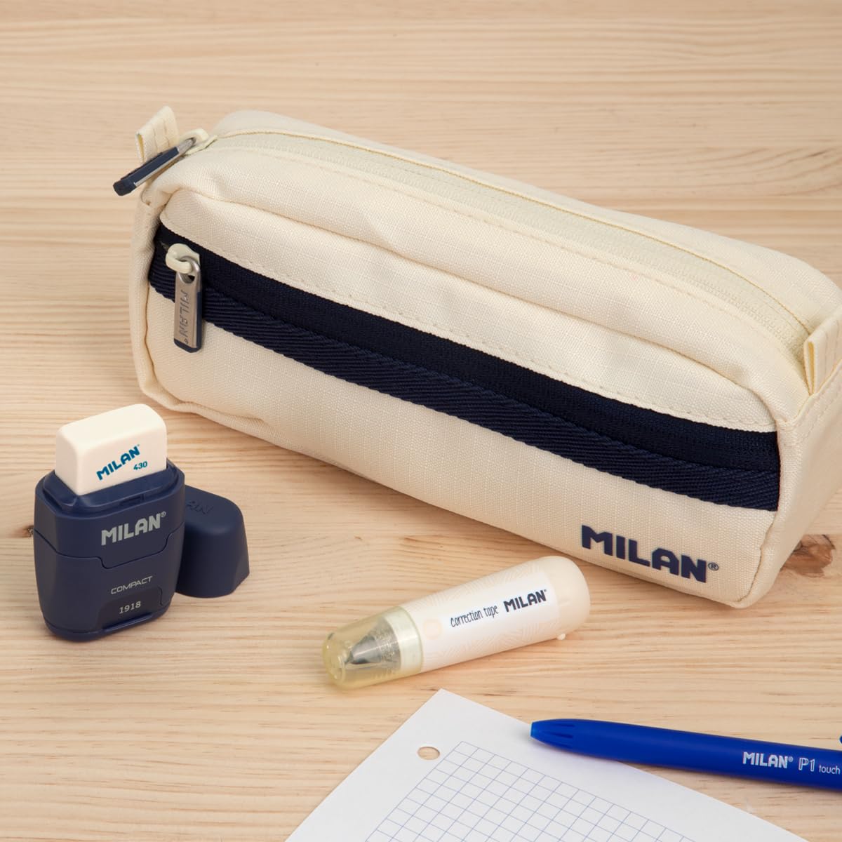 MILAN® Rectangular pencil case 2 zips 1918 series, beige