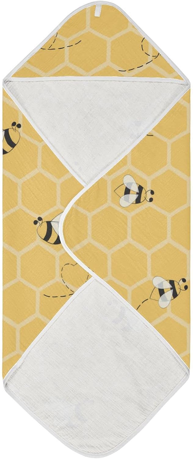 Honey Bees Baby Boys Girls Bath Towel Yellow Bumblebee Beehive Hooded Towels Newborn Toddlers Organic Cotton Washcloths Shower Beach Towel 30 x 30 Inch